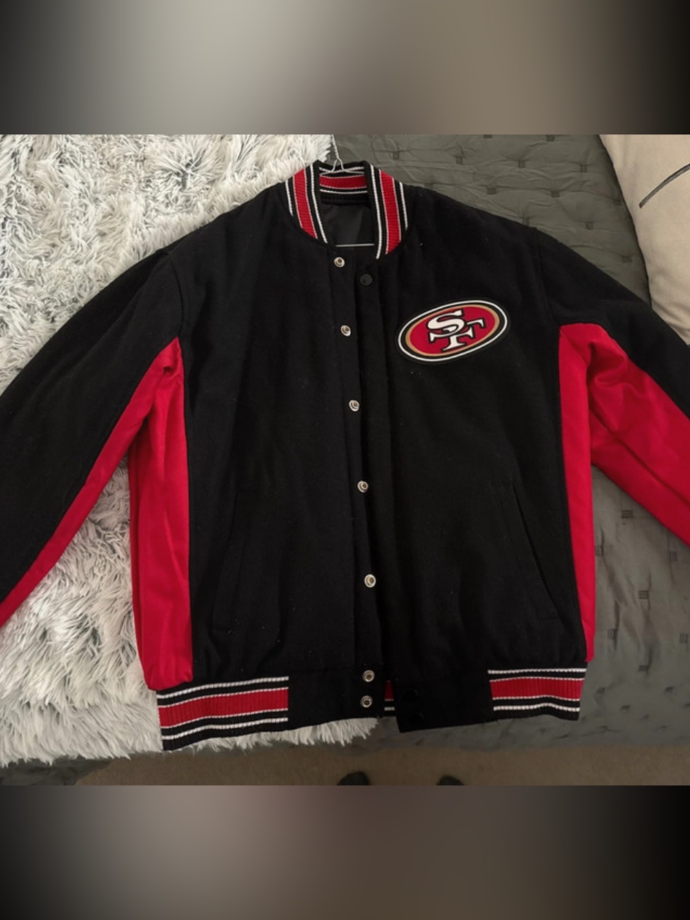 Mitchell & Ness San Francisco 49ers Black and Red Varsity Jacket
